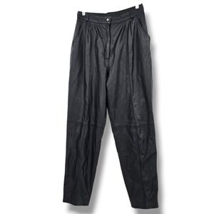 Vintage Calliope Leather Pants Womens Size 12 Black High Waist Pleated‎ 80s
